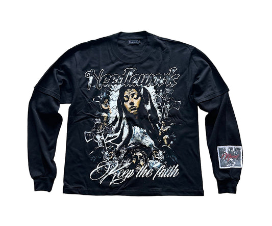Keep the Faith Thermal Tee (Black Sleeves)