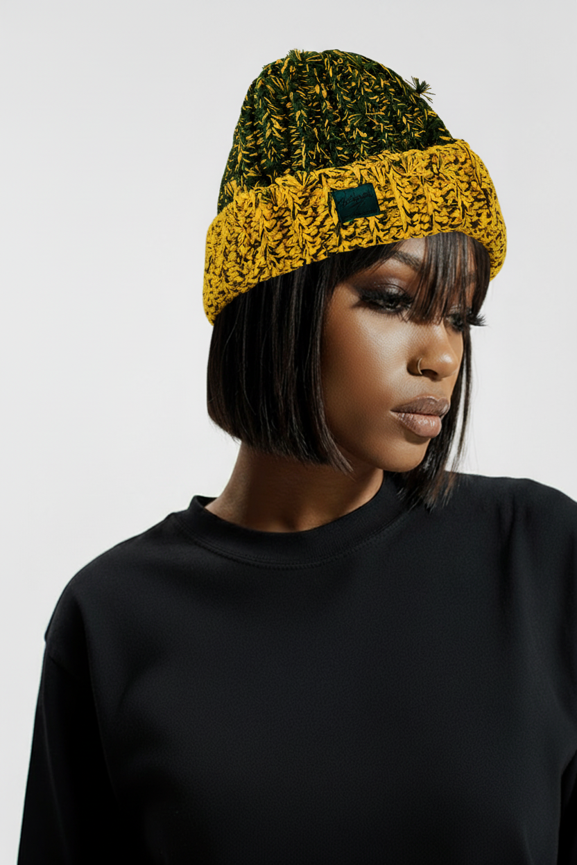 Knit Hat (green/gold)