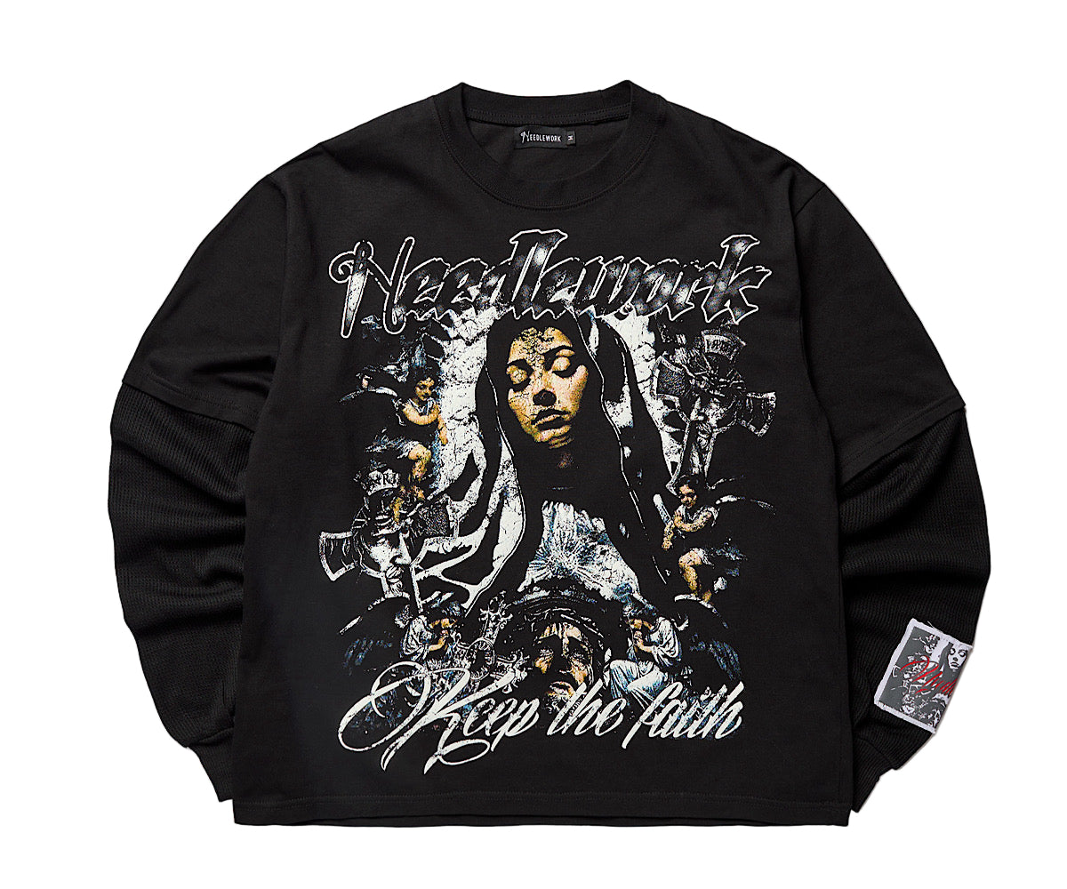 Keep the Faith Thermal Tee (Black Sleeves)