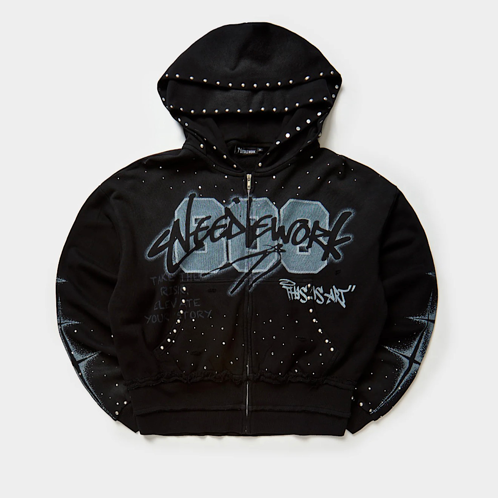 This is Art Double Hoodie Zip-Up Black