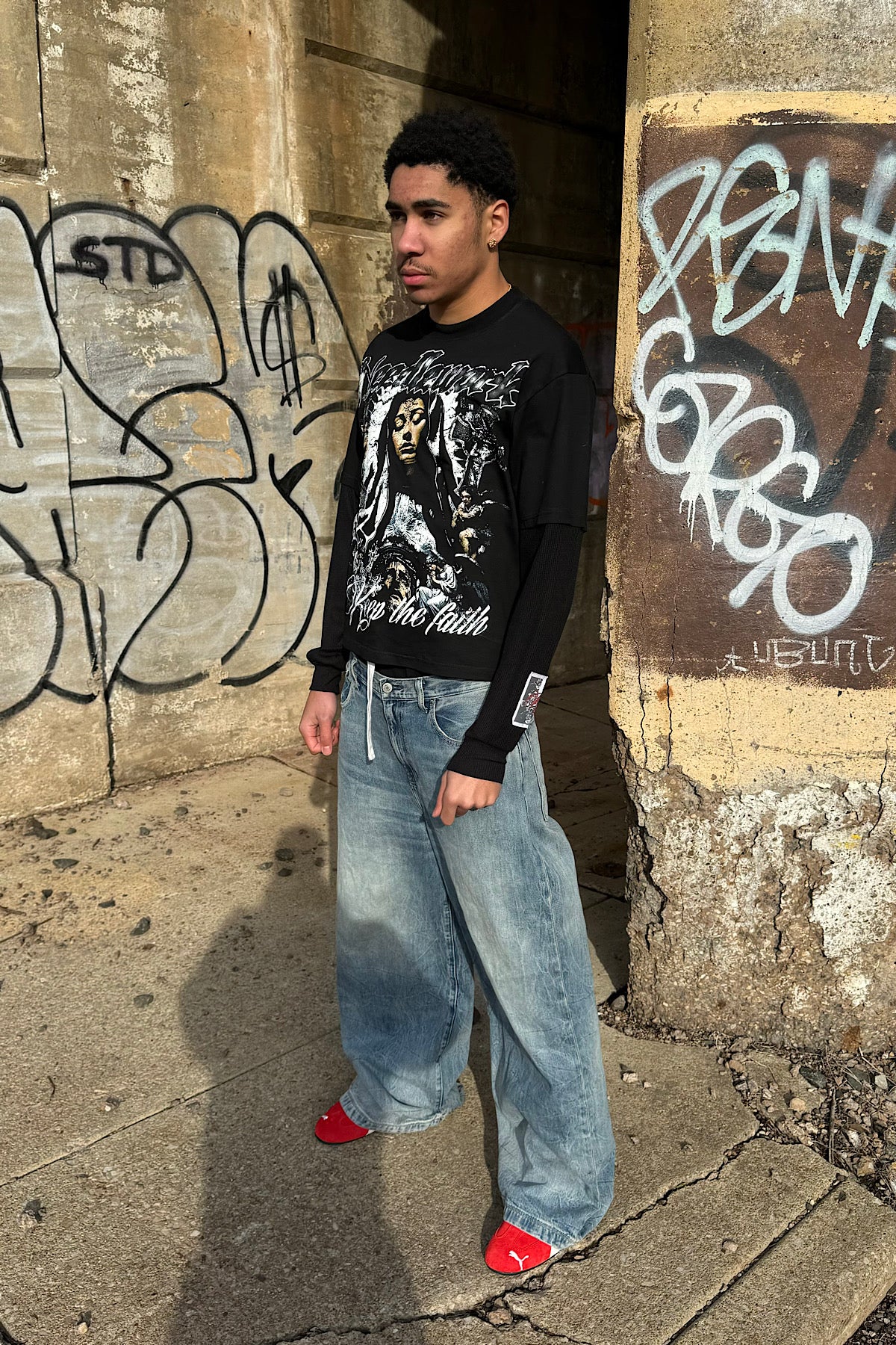 Keep the Faith Thermal Tee (Black Sleeves)