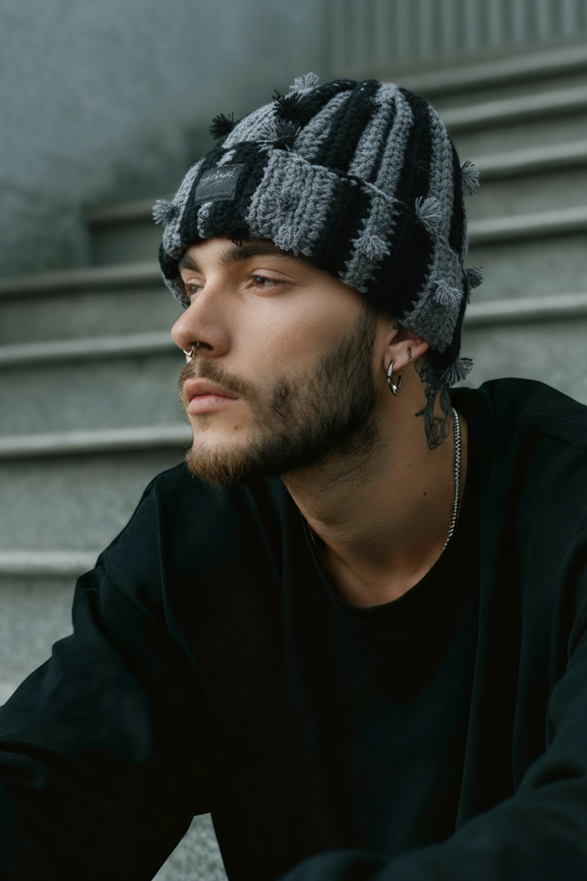 Knit Hat Gray & Black