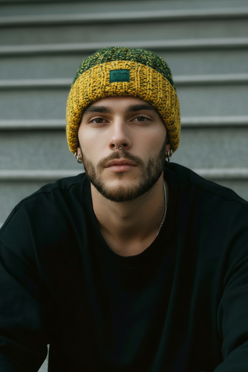 Knit Hat (green/gold)