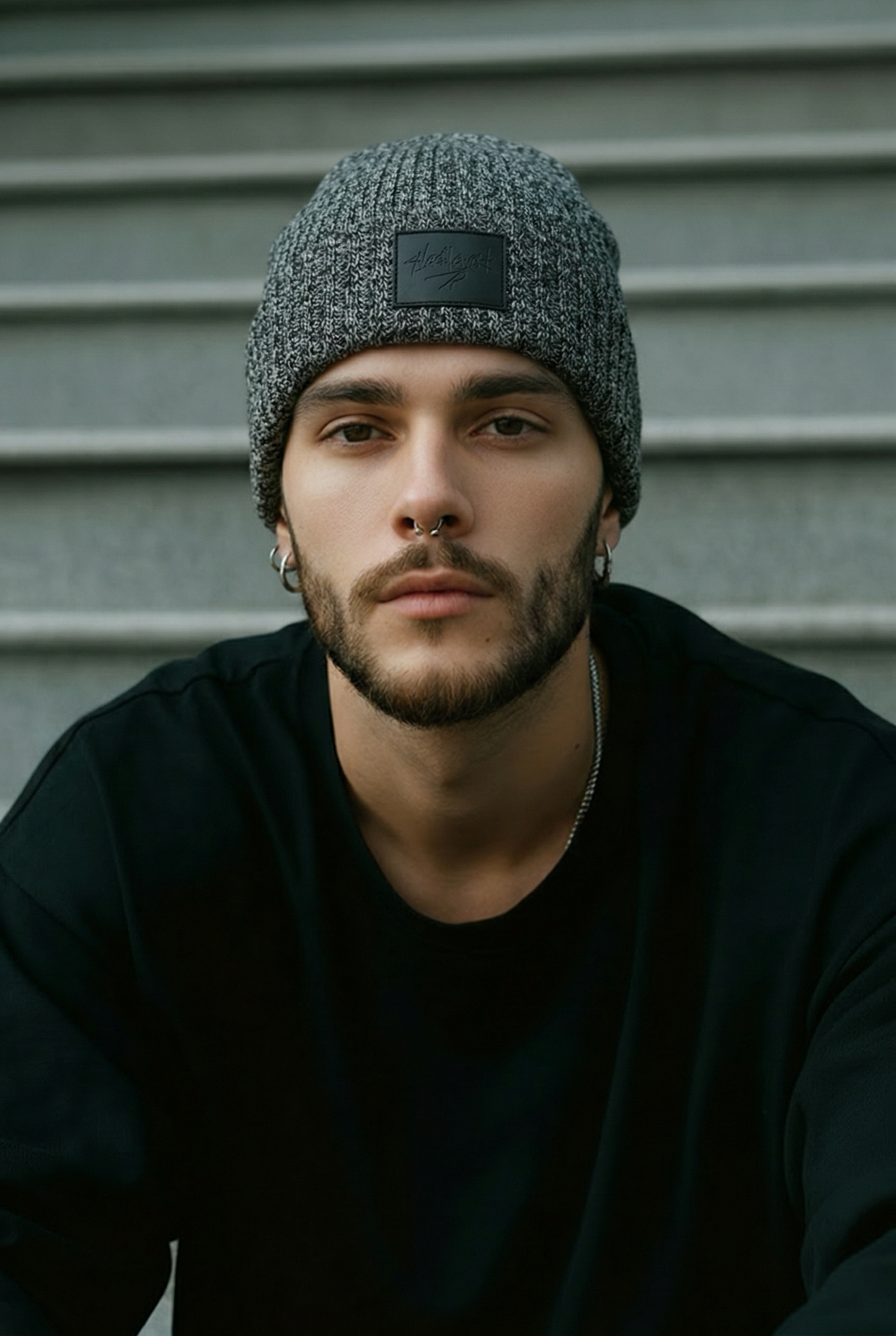 Knit Beanie Gray/Black Blend